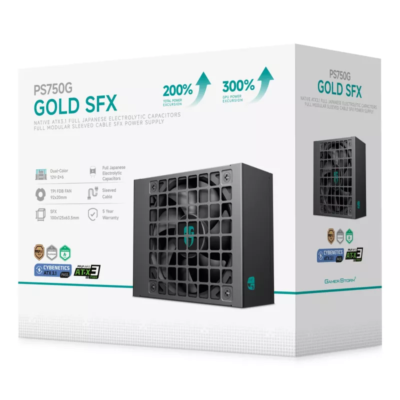 Maitinimo blokas DeepCool Gamer Storm PS750G 750 W ATX 20+4 pin, FDB ventiliatorius 92 mm, juodas