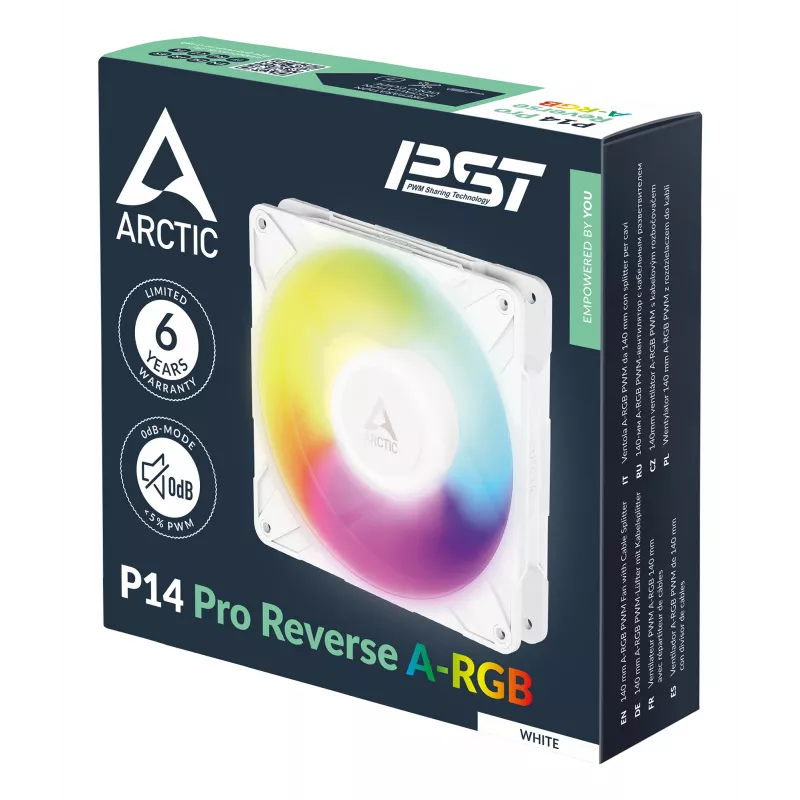 ARCTIC Freezer P14 Pro Reverse A-RGB (White) - 3 Pack - 140 mm A-RGB PWM ventiliatorius su kabelių skirstytuvu
