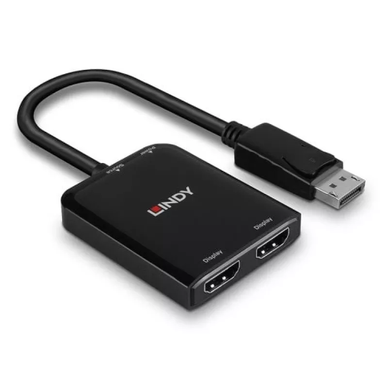 “Lindy” DP–2 prievadų HDMI MST koncentratorius, DisplayPort, 2 x HDMI, kištukas, lizdas, tiesus, tiesus