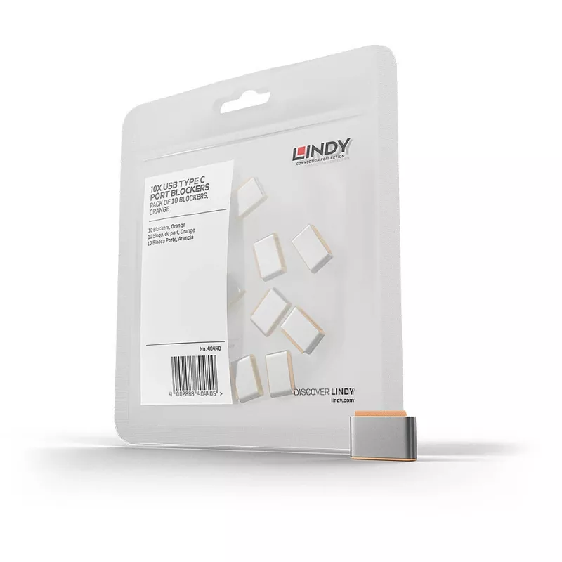 Lindy USB Type C prievadų blokatoriai (be rakto) - pakuotė po 10, oranžiniai