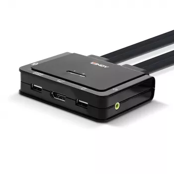 Lindy 2 prievadų DisplayPort 1.2, USB Type C, USB 2.0 ir garso kabelinis KVM komutatorius