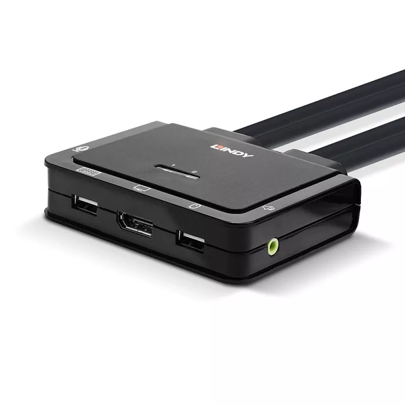 Lindy 2 prievadų DisplayPort 1.2, USB Type C, USB 2.0 ir garso kabelinis KVM komutatorius