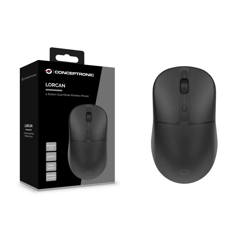 Conceptronic LORCAN04B 4 mygtukų dviejų režimų belaidė pelė, Bluetooth 5.2, 2,4 GHz