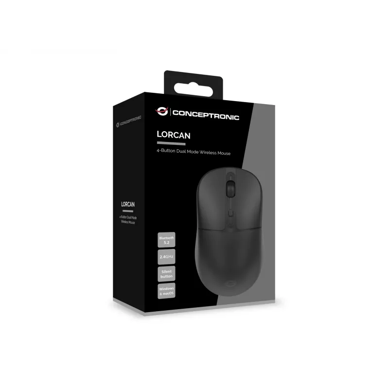 Conceptronic LORCAN04B 4 mygtukų dviejų režimų belaidė pelė, Bluetooth 5.2, 2,4 GHz