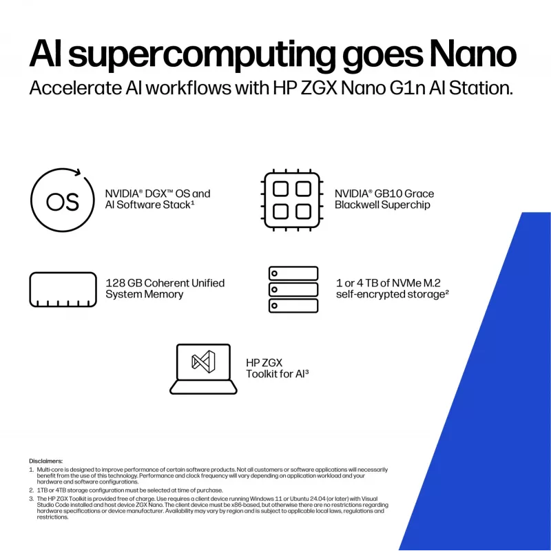 HP ZGX Nano G1n AI GB10 128 GB LPDDR5x-SDRAM 4 TB SSD Linux Mini PC darbo stotis AI darbo stotis, AI kompiuteris juoda