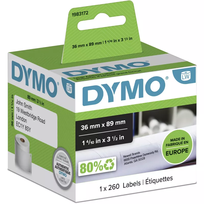 DYMO Authentic LabelWriter Large Address Labels | 36 mm x 89 mm | Roll of 260 | Juoda Print on White | for LabelWriter Label Makers