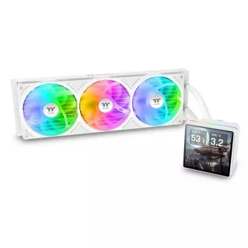 „Thermaltake TH360 V3 Ultra ARGB“ daugiafunkcis skysčio aušintuvas – 3x 120 mm ventiliatoriai, 500–2500 RPM, 12 V, baltas