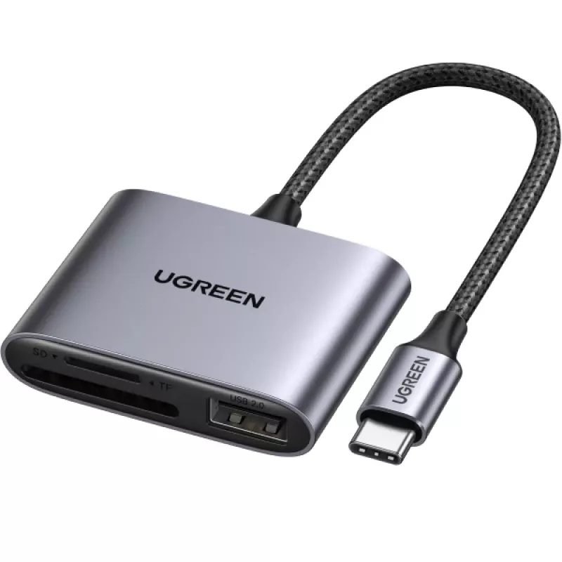 Ugreen 80798 kortelių skaitytuvas USB 3.2 Gen 1 (3.1 Gen 1) Type-C Pilka