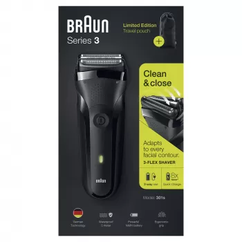 Braun Series 3 301s folijos skutiklis su kirpimo įrankiu, juodas