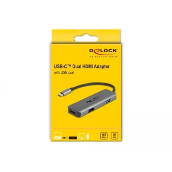 DeLOCK USB-C dviejų HDMI adapteris 4K 60Hz USB prievadas