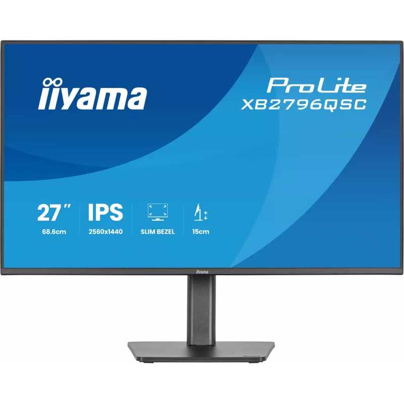 27 col. IIYAMA ProLite XB2796QSC-B1 IPS Quad HD 2560x1440 LED monitorius, 4 ms, USB-C, garsiakalbiai, reguliuojamas aukštis, VESA