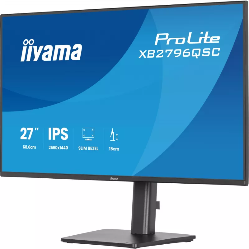 27 col. IIYAMA ProLite XB2796QSC-B1 IPS Quad HD 2560x1440 LED monitorius, 4 ms, USB-C, garsiakalbiai, reguliuojamas aukštis, VESA