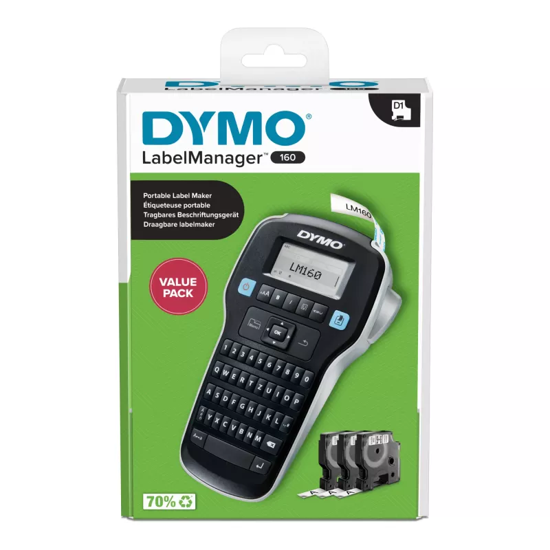 DYMO LabelManager 160 Valuepack etikečių spausdintuvas Terminis pernešimas 160 x 160 DPI 12 mm/sek D1 QWERTZ