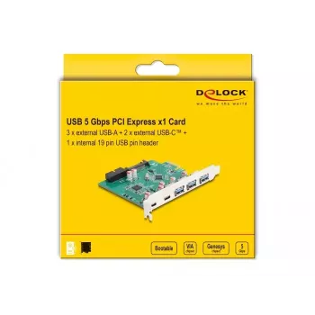 DeLOCK USB 5 Gbps PCI Express x1 kortelė 3x Type-A 2x Type-C 1x jungtis