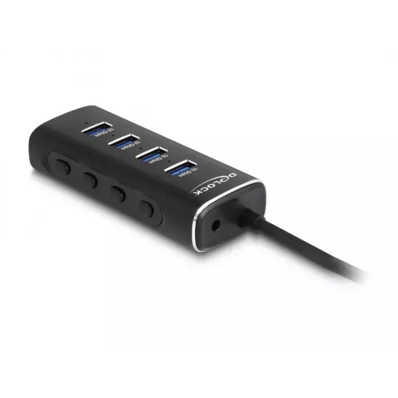 DeLOCK 4 prievadų USB šakotuvas 10 Gbps Type-C 60 cm laidas su jungikliu
