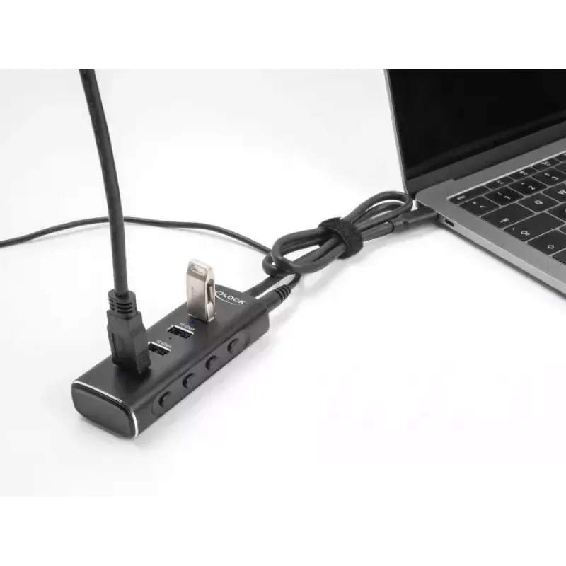 DeLOCK 4 prievadų USB šakotuvas 10 Gbps Type-C 60 cm laidas su jungikliu
