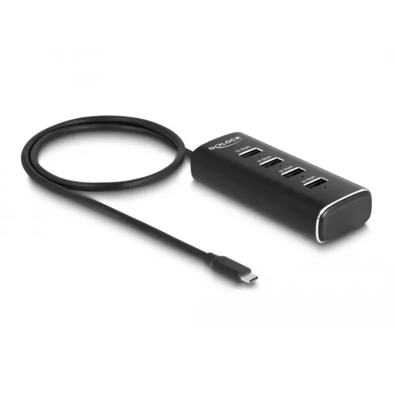 DeLOCK 4 prievadų USB šakotuvas 10 Gbps Type-C 60 cm laidas su jungikliu