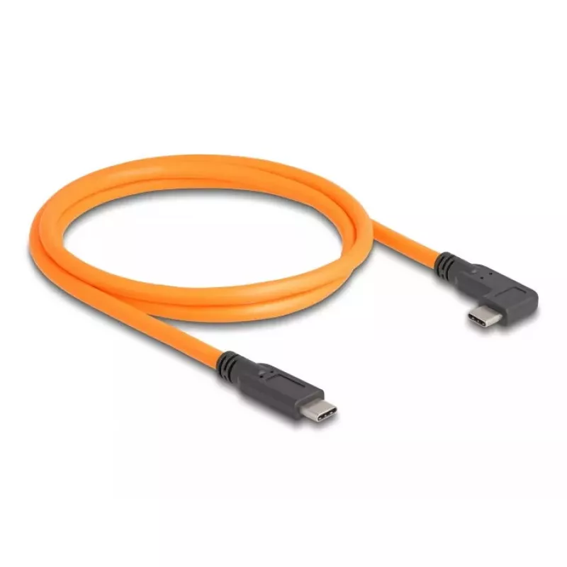 DeLOCK USB kabelis USB Type-C kištukas į USB Type-C kištuką 90° kampuotas 1 m oranžinis