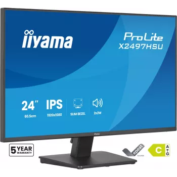 IIYAMA ProLite X2497HSU-B1 monitorius 23,8 colio (60,5 cm) Full HD IPS 1920×1080 4 ms USB‑C 2×, garsiakalbiai, VESA, juodas