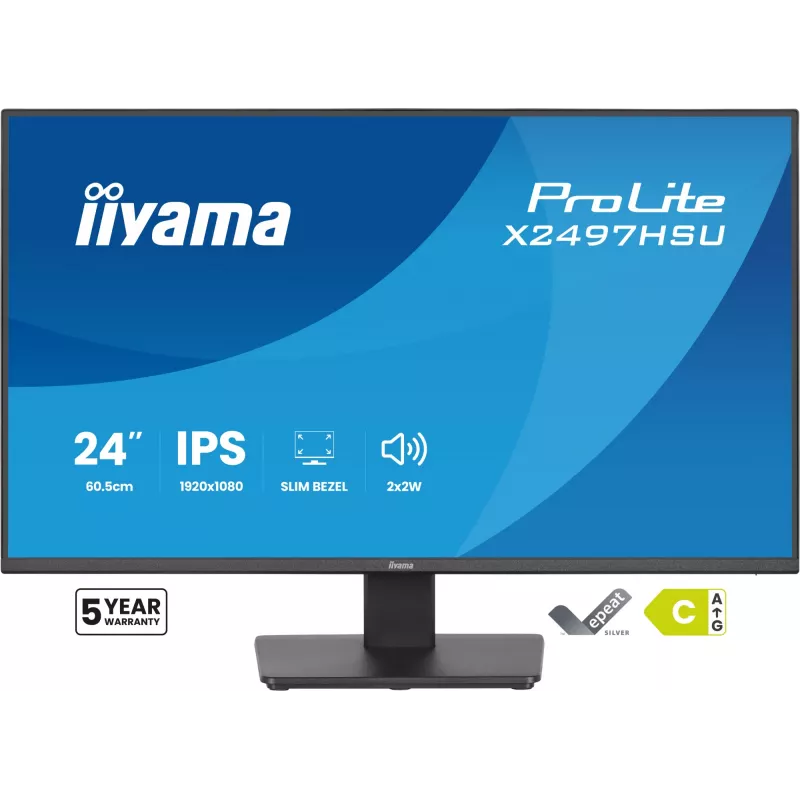 IIYAMA ProLite X2497HSU-B1 monitorius 23,8 colio (60,5 cm) Full HD IPS 1920×1080 4 ms USB‑C 2×, garsiakalbiai, VESA, juodas
