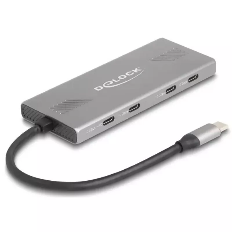 DELOCK USB 3.2 Gen 2 Type-C Hub 7 prievadų (4×Type‑C, 3×Type‑A) 10 Gbit/s Pilka