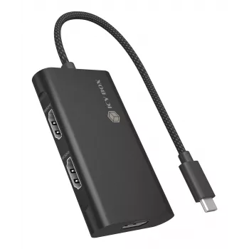 ICY BOX adapteris USB Type-C prie 3x HDMI, USB 3.2 Gen 2 (3.1 Gen 2) Type-C, HDMI, 10000 Mbit/s, 144 Hz, 3840 x 2160, 7680 x 4320, 7680 x 4320 pikseliai