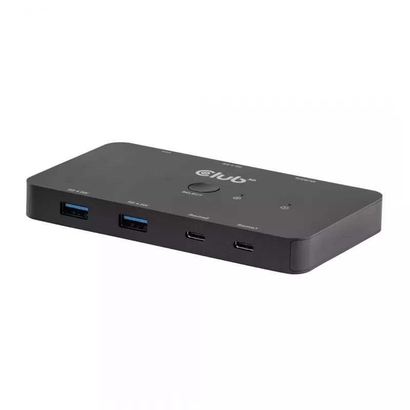 KVM jungiklis club 3d Dual USB-C į HDMI, 2 prievadų, 4K UHD 3840x2160, USB-C pultas, 65W PD, juodas