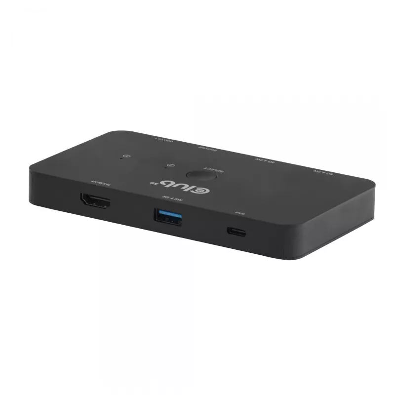 KVM jungiklis club 3d Dual USB-C į HDMI, 2 prievadų, 4K UHD 3840x2160, USB-C pultas, 65W PD, juodas