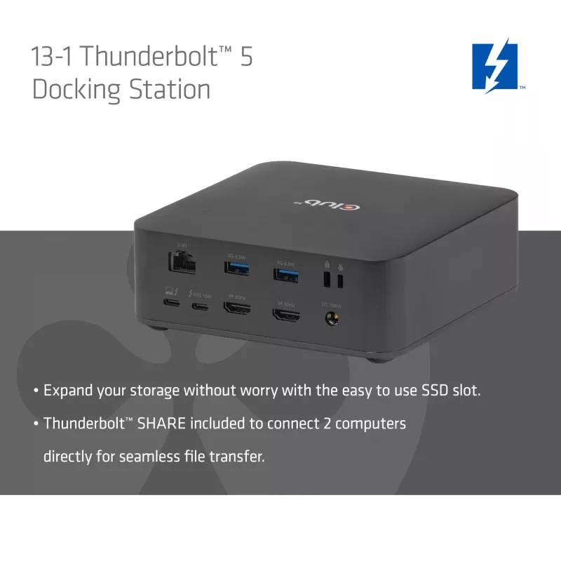 Dokų stotelė CLUB3D CSV-2562 Thunderbolt 5, M.2 SSD, 2×HDMI 8K60Hz, 180W, 120 Gbit/s