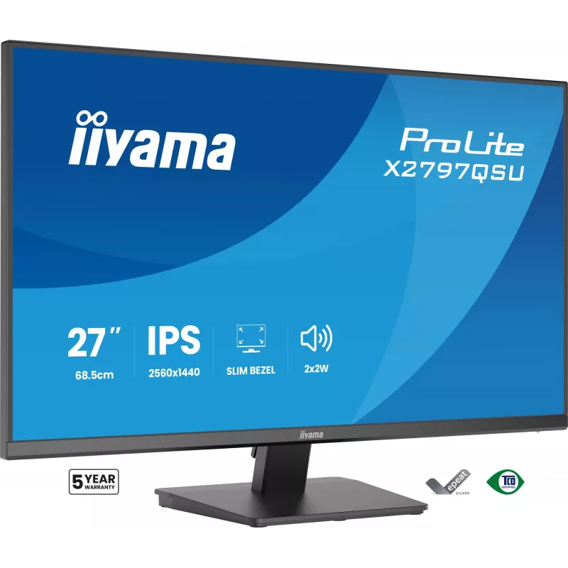 Kompiuterio monitorius IIYAMA ProLite X2797QSU-B1 27 coliai (68,6 cm) 2560×1440 IPS LED matinis, 1 ms, USB 3.2 šakotuvas, garsiakalbiai, VESA