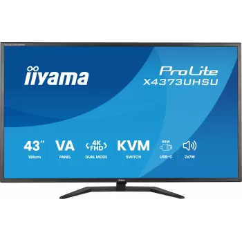 43 colių IIYAMA ProLite X4373UHSU-B2 LED 4K Ultra HD monitorius, 3840×2160, VA skydas, 3 ms, 450 cd/m², USB 3.2 šakotuvas, garsiakalbiai, VESA, juodas
