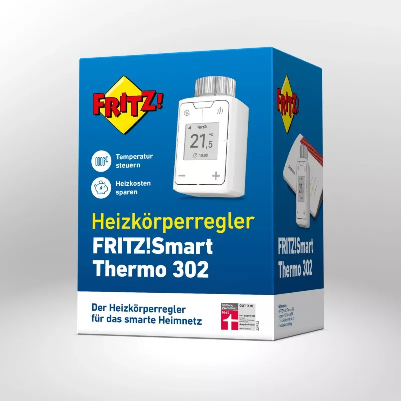 “FRITZ Smart Thermo 302” termostatas (patalpų), baltas, mygtukų valdymas, AA baterija, 51×51×90 mm