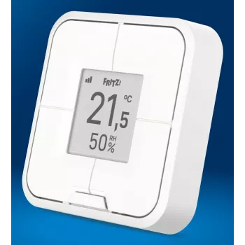 Prie sienos tvirtinamas belaidis išmanusis valdiklis FRITZ Smart Control 440 — baltas, 69×69×18 mm
