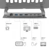 CLUB3D reguliuojamas aliumininis nešiojamojo kompiuterio stovas su USB-C® centru, pilka, 260 mm, 224 mm, 56 mm, 1,76 kg, 315 mm