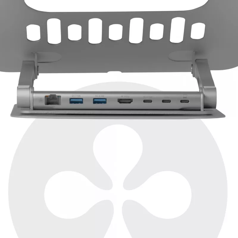 CLUB3D reguliuojamas aliumininis nešiojamojo kompiuterio stovas su USB-C® centru, pilka, 260 mm, 224 mm, 56 mm, 1,76 kg, 315 mm