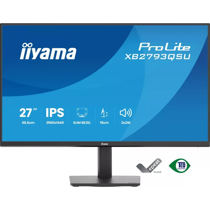 Monitorius IIYAMA ProLite XB2793QSU-B1 27 colių (68,6 cm) IPS LED Quad HD 2560x1440, matinis, USB šakotuvas, garsiakalbiai, VESA, aukščio reguliavimas, juodas