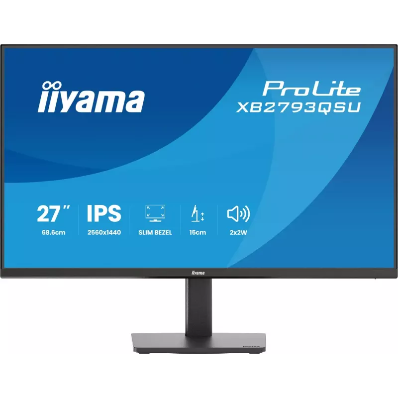 Monitorius IIYAMA ProLite XB2793QSU-B1 27 colių (68,6 cm) IPS LED Quad HD 2560x1440, matinis, USB šakotuvas, garsiakalbiai, VESA, aukščio reguliavimas, juodas