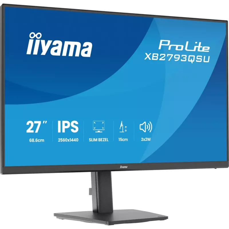 Monitorius IIYAMA ProLite XB2793QSU-B1 27 colių (68,6 cm) IPS LED Quad HD 2560x1440, matinis, USB šakotuvas, garsiakalbiai, VESA, aukščio reguliavimas, juodas