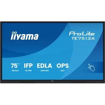 Interaktyvus plokščiasis ekranas IIYAMA TE7513A-B2AG 75 colių 4K UHD jutiklinis, 500 cd/m², Wi‑Fi, Android, 24/7