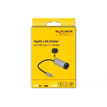 USB Type-C adapteris DeLOCK 64116 Gigabit LAN maitinimo tiekimas pilka