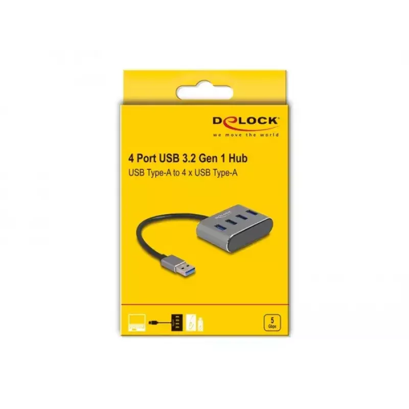 DeLOCK 63190 USB šakotuvas 3.2 Gen 1 Type-A 5000 Mbit/s juodas