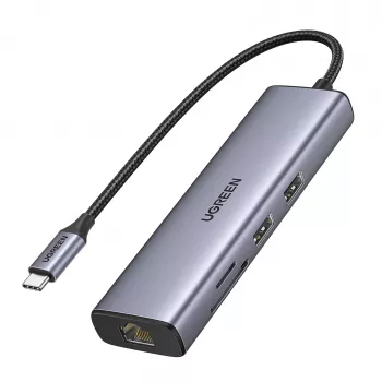 USB-C šakotuvas UGREEN 90568, 2 USB 3.0, HDMI, RJ45, SD, TF, PD prievadas
