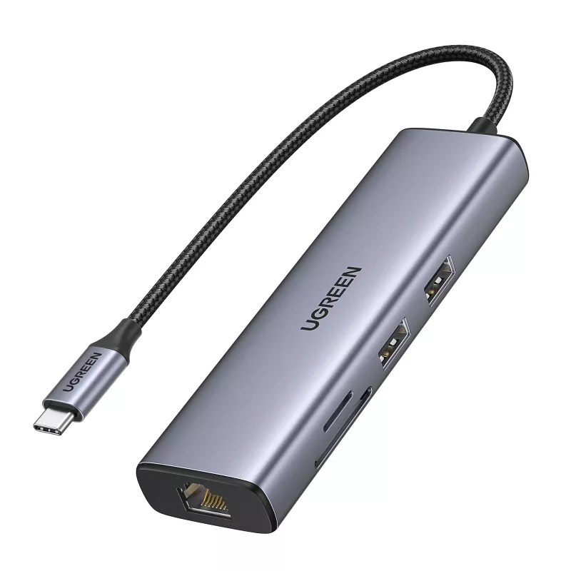 USB-C šakotuvas UGREEN 90568, 2 USB 3.0, HDMI, RJ45, SD, TF, PD prievadas