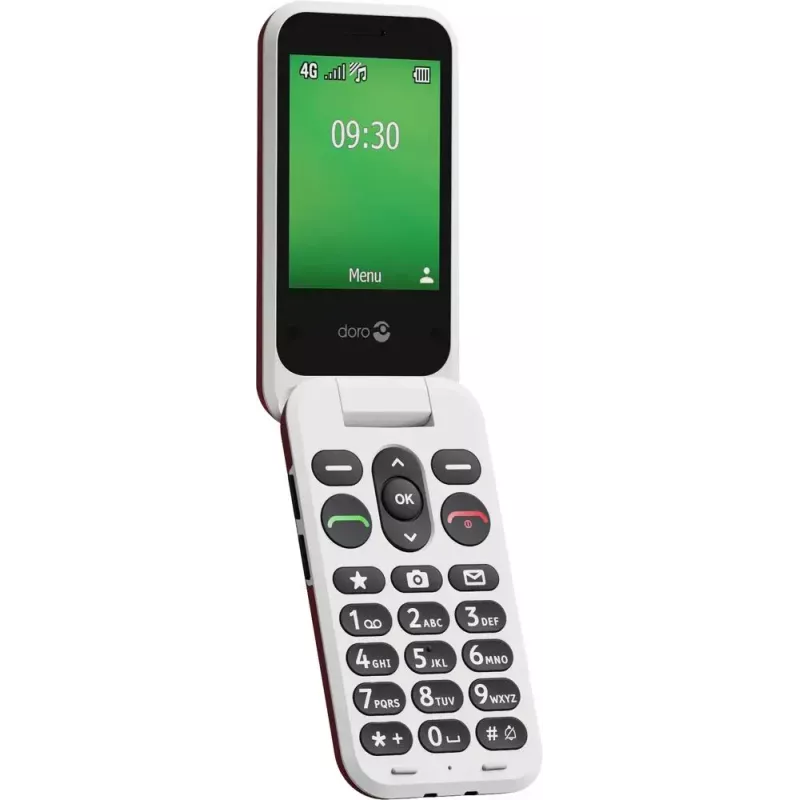 Feature phone Doro Leva E30 clamshell, 2,8 colio (7,11 cm) 320x240, Single SIM, 0,3 MP kamera, 1150 mAh, IP55, Raudona/Balta