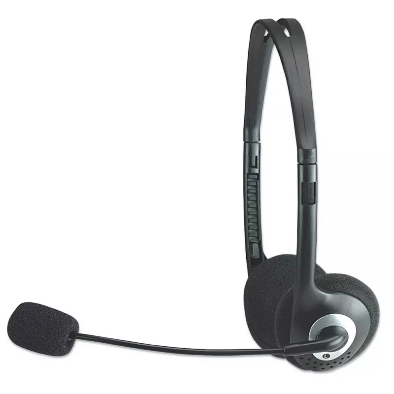 Manhattan Stereo On-Ear Headset (3,5 mm), mikrofonas su lanku, linijinis garsumo valdymas, putplasčio ausų pagalvėlės, standartinė 2x 3,5 mm stereo jungtis/kištukas garso/mikrofono naudojimui, laidas 2 m, juoda, trejų metų garantija