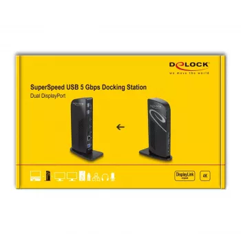 DeLOCK USB dokinė stotis su dviem DisplayPort 4K, USB 3.2, LAN ir garsu