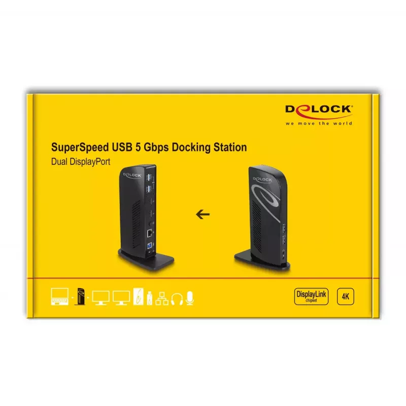 DeLOCK USB dokinė stotis su dviem DisplayPort 4K, USB 3.2, LAN ir garsu
