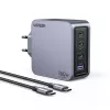 Ugreen Nexode Pro 160W GaN įkroviklis su USB-C kabeliu, universalus, juodas, pilkas, kintamosios srovės, greitas įkrovimas, skirtas naudoti patalpose