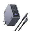 Ugreen Nexode Pro 160W GaN įkroviklis su USB-C kabeliu, universalus, juodas, pilkas, kintamosios srovės, greitas įkrovimas, skirtas naudoti patalpose
