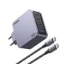 Ugreen Nexode Pro 160W GaN įkroviklis su USB-C kabeliu, universalus, juodas, pilkas, kintamosios srovės, greitas įkrovimas, skirtas naudoti patalpose